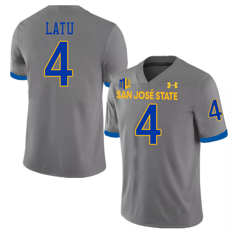 San Jose State Spartans #4 Taniela Latu College Football Jerseys,Uniforms-Grey
